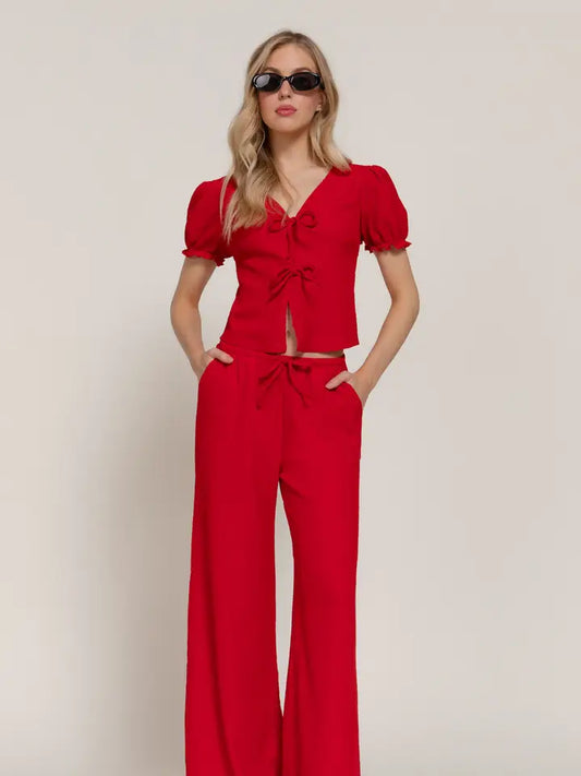 Texture Knit Pants Red