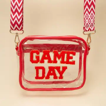 Game Day Fuzzy Chenille Clear Crossbody Bag Red