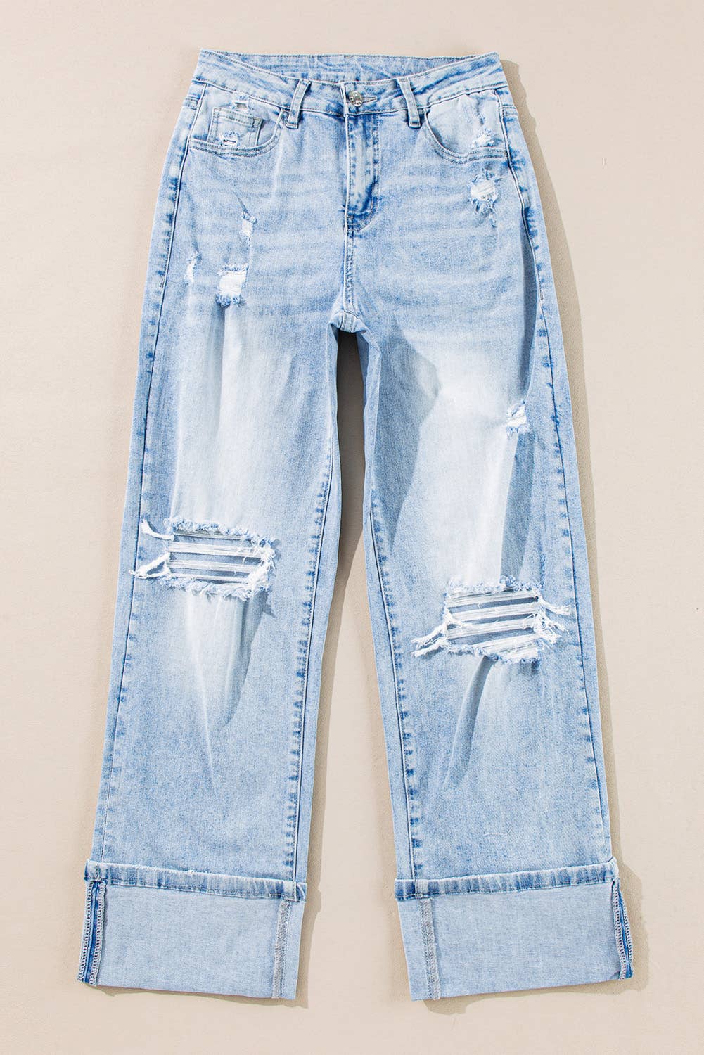 Timeless Light Wash Distressed Flare Jeans