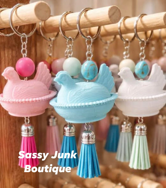 Nesting Hens Key Chain w/ Tassel
