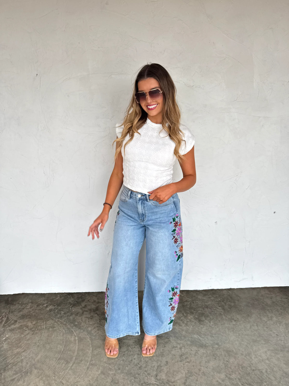 Floral Embroidery Jean