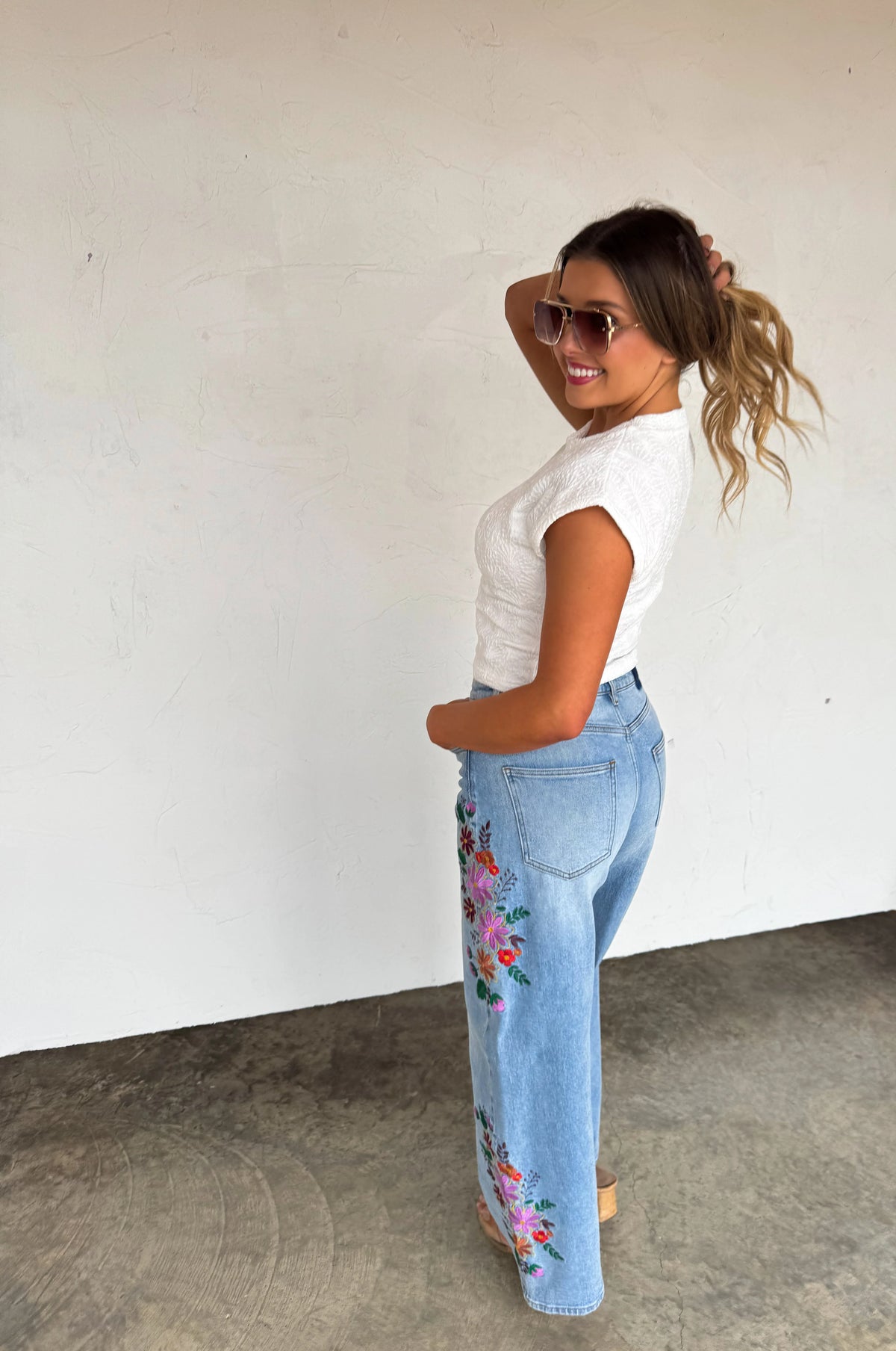 Floral Embroidery Jean