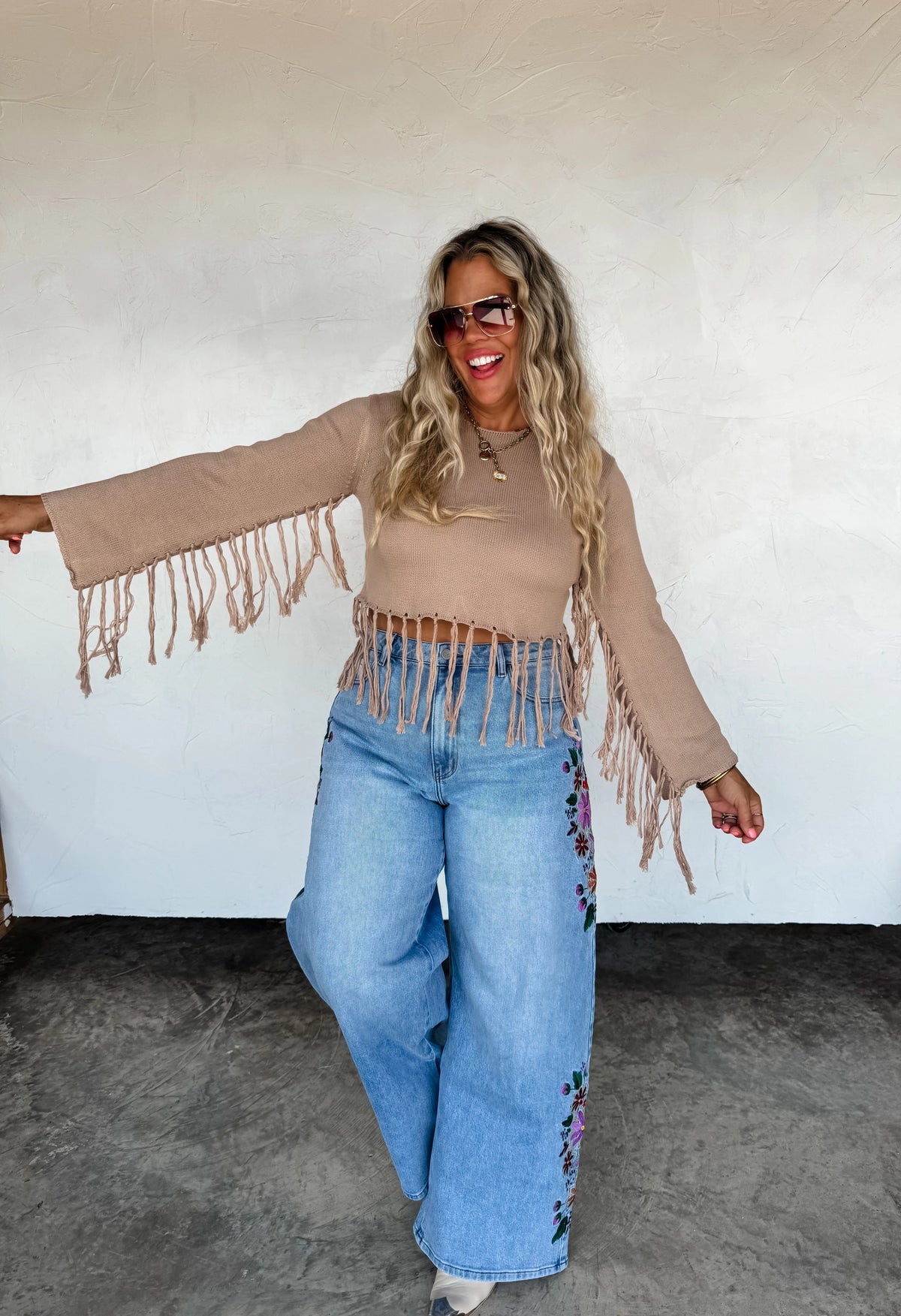 Floral Embroidery Jean