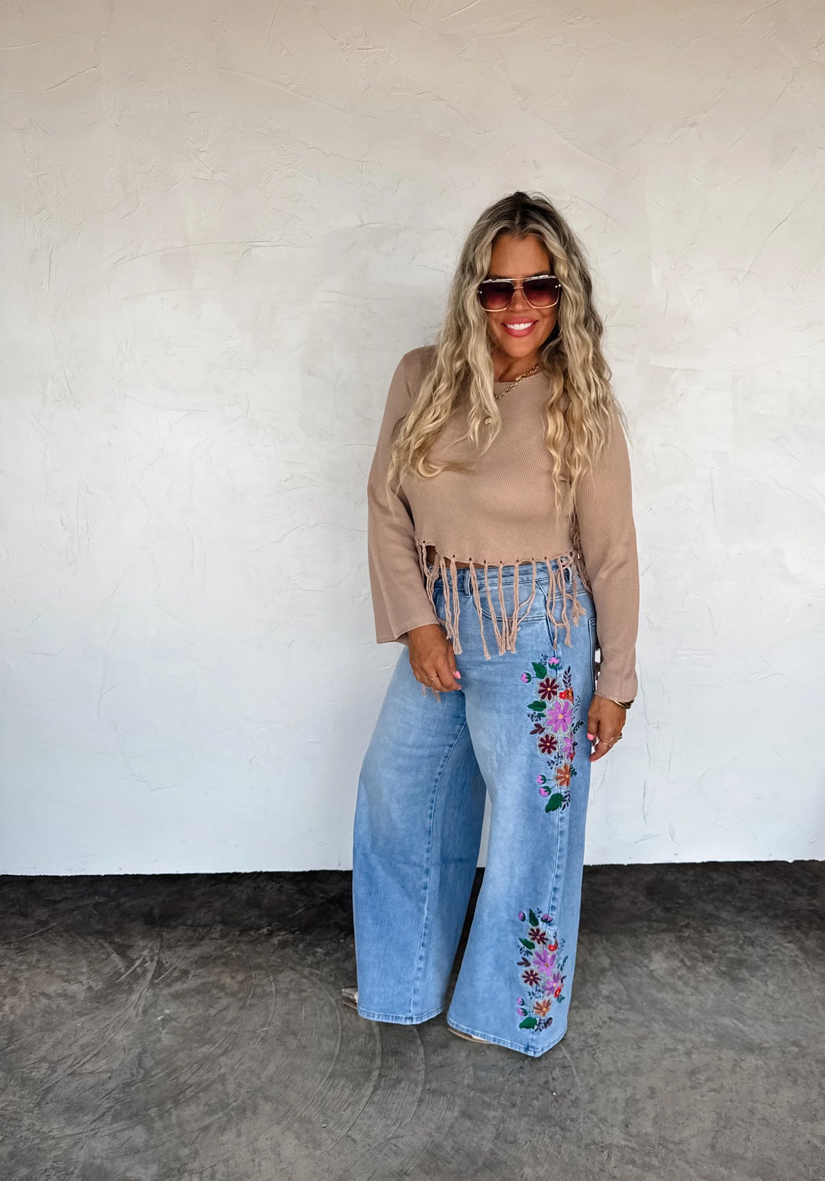 Floral Embroidery Jean