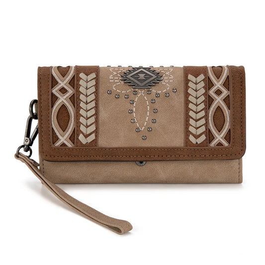 Montana West Cut Out Embroidered Wallet - Tan
