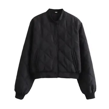 Short Puffer Bomber Jacket  Black