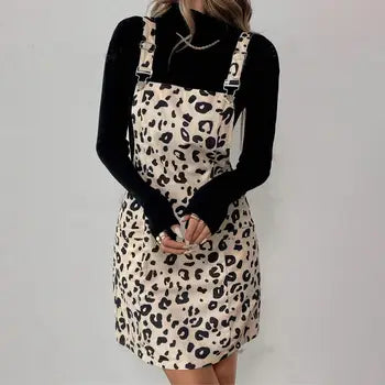 Leopard Pocket Casual Adjustable Strap Dress